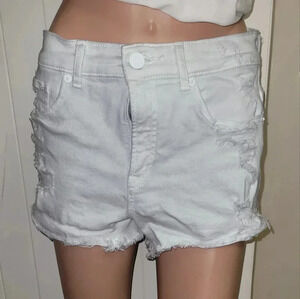 Express High Rise Distressed White Denim Shorts Frayed Hem Size 6